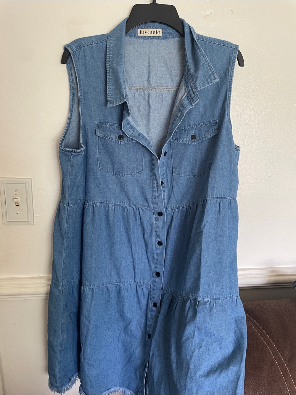 Luvamia Blue Denim Midi Shirt Dress - Sleeveless